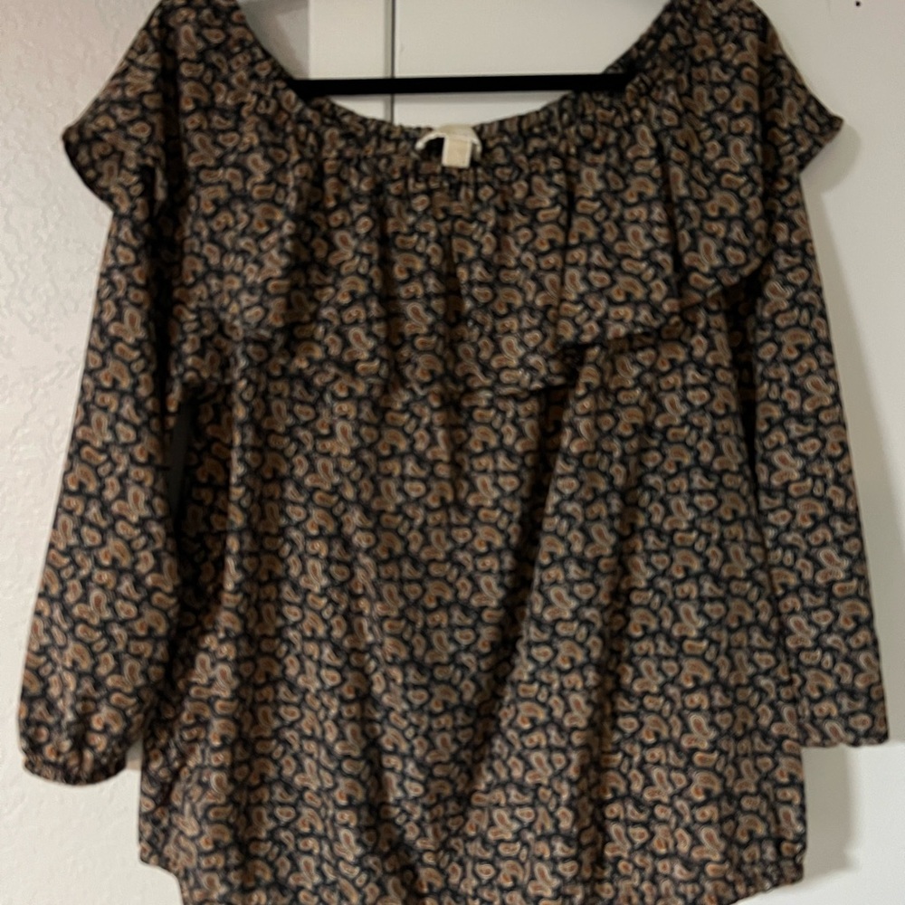 Michael Kors Black and Yellow Oval Pattern Ruffled Blouse